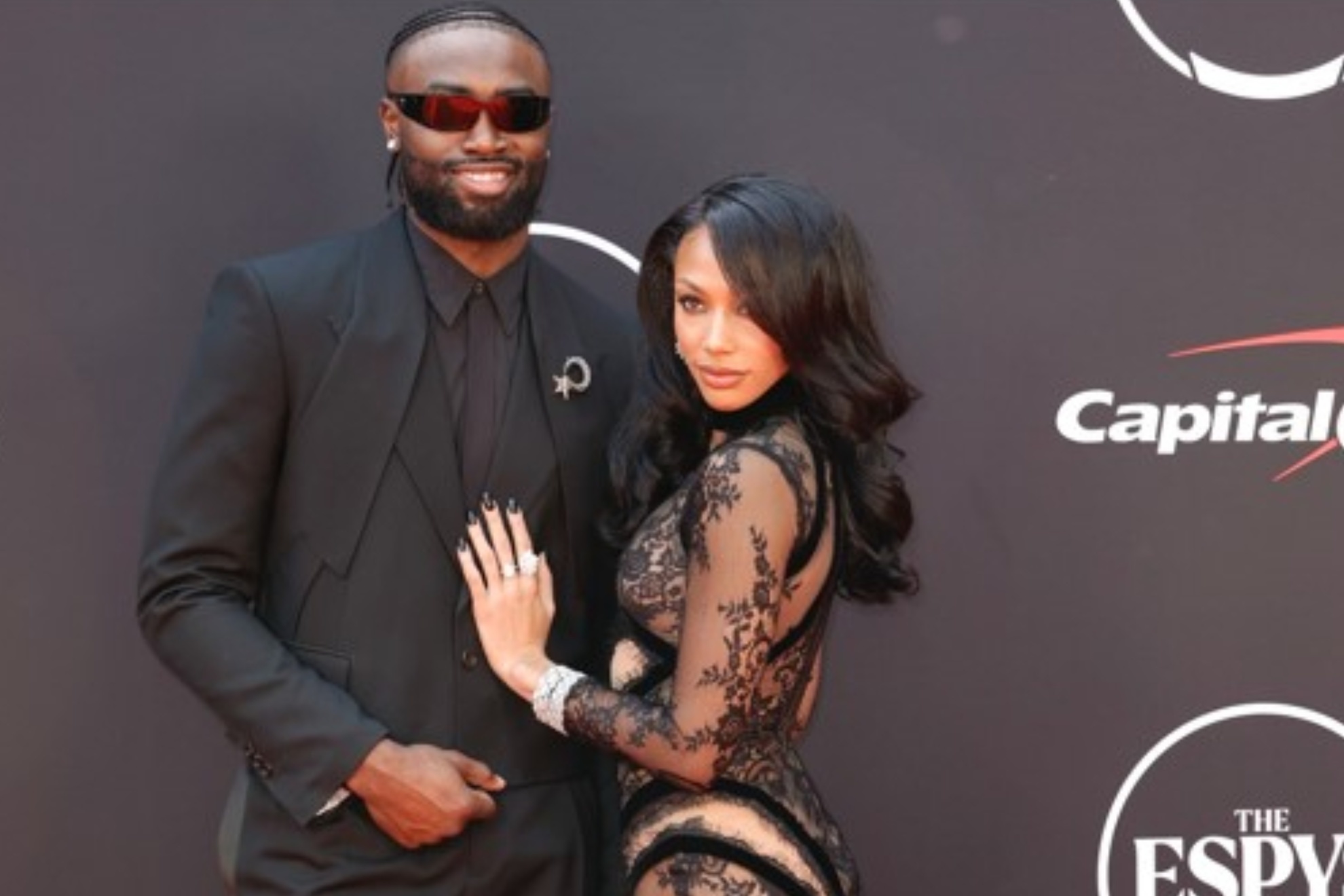 Jaylen Brown and Kysre Gondrezick at the 2024 ESPY Awards red carpet