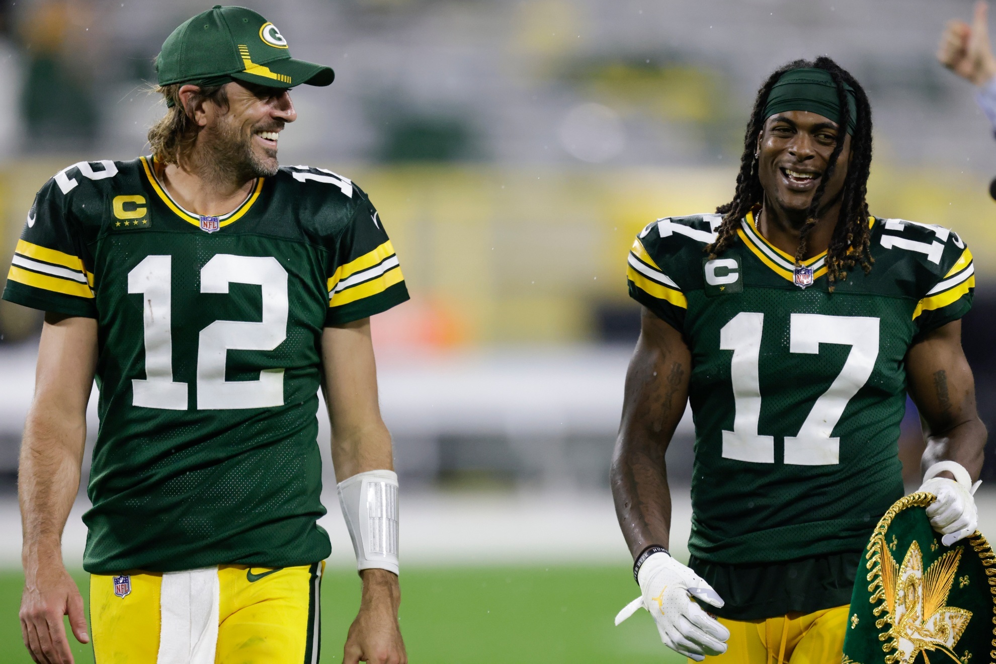 Aaron Rodgers and Davante Adams in practice