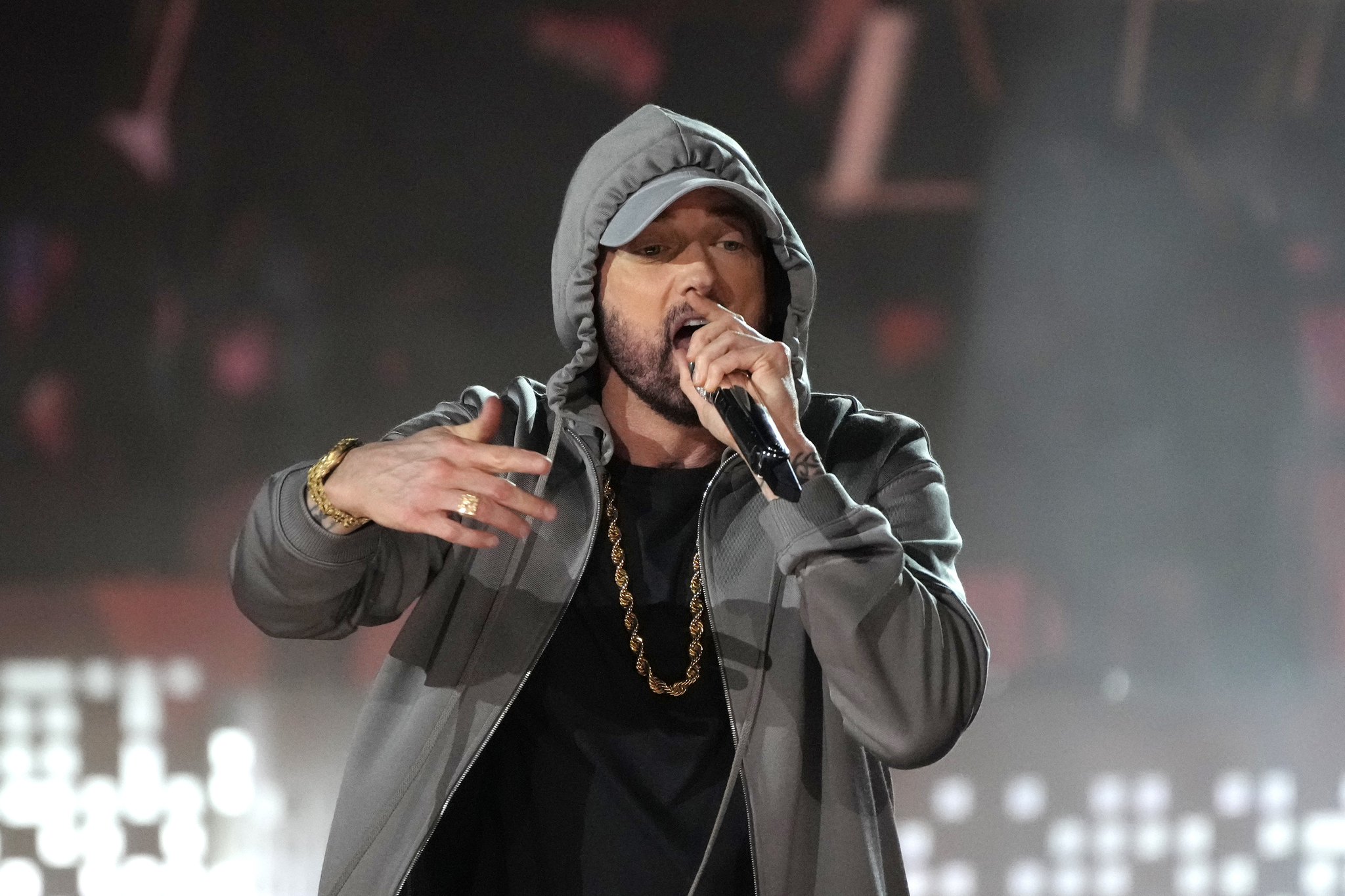 Eminem performs during Live From Detroit: The Concert at Michigan Central