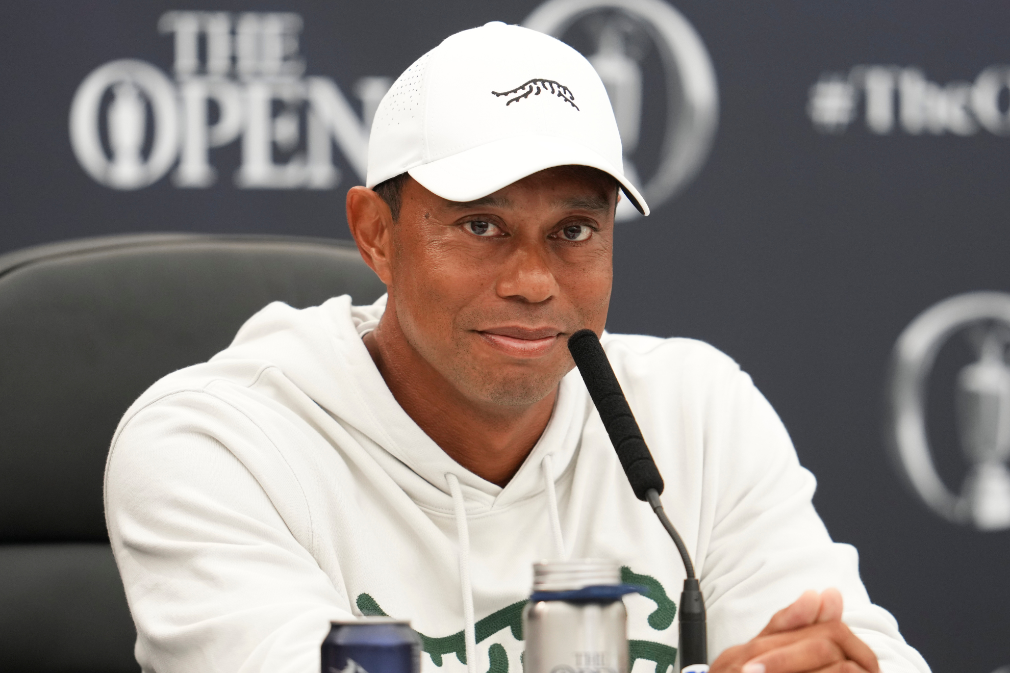 Tiger Woods during a press conference before the 2024 Open Championship.