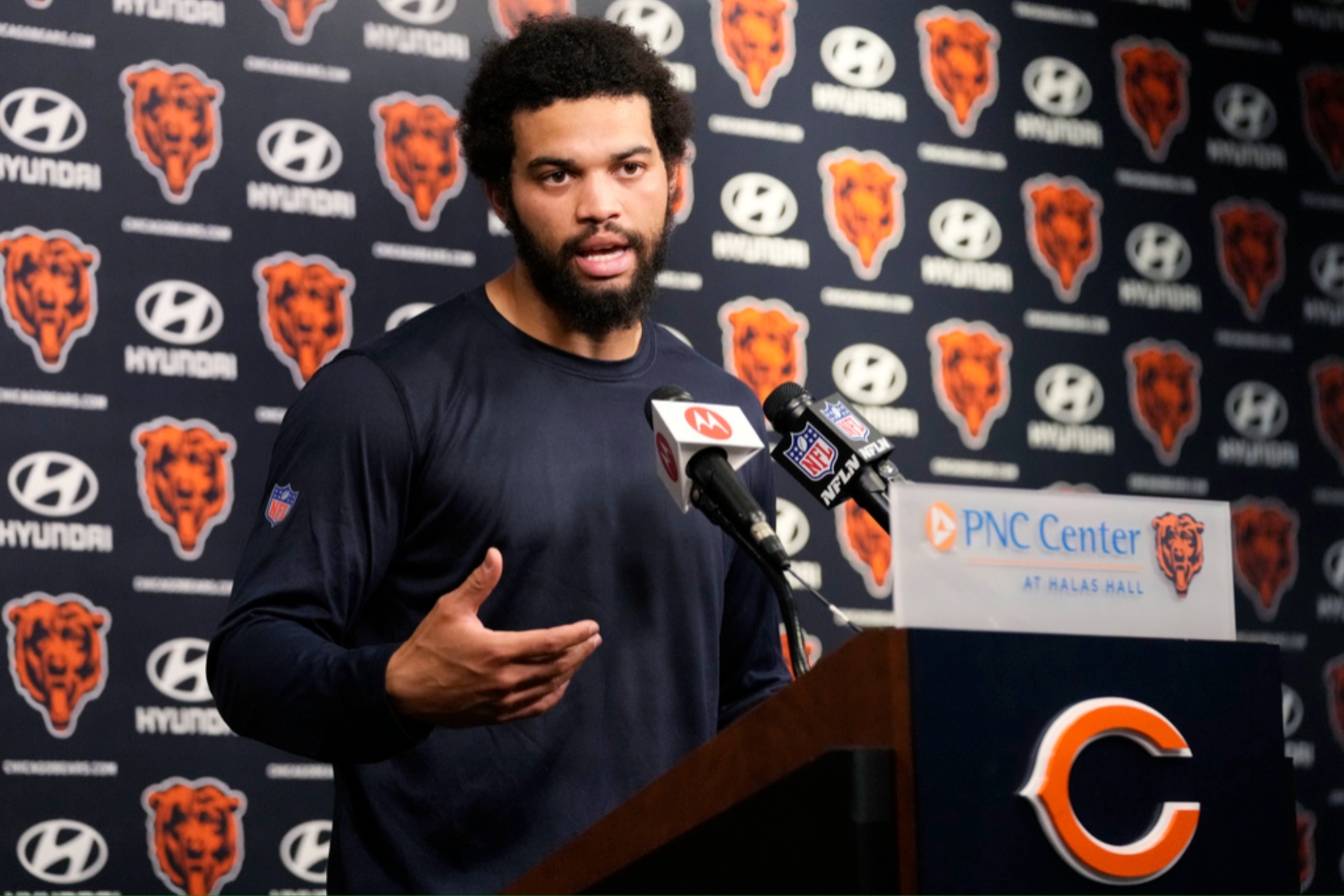 Chicago Bears Caleb Williams at a press conference during the 2024 offseason