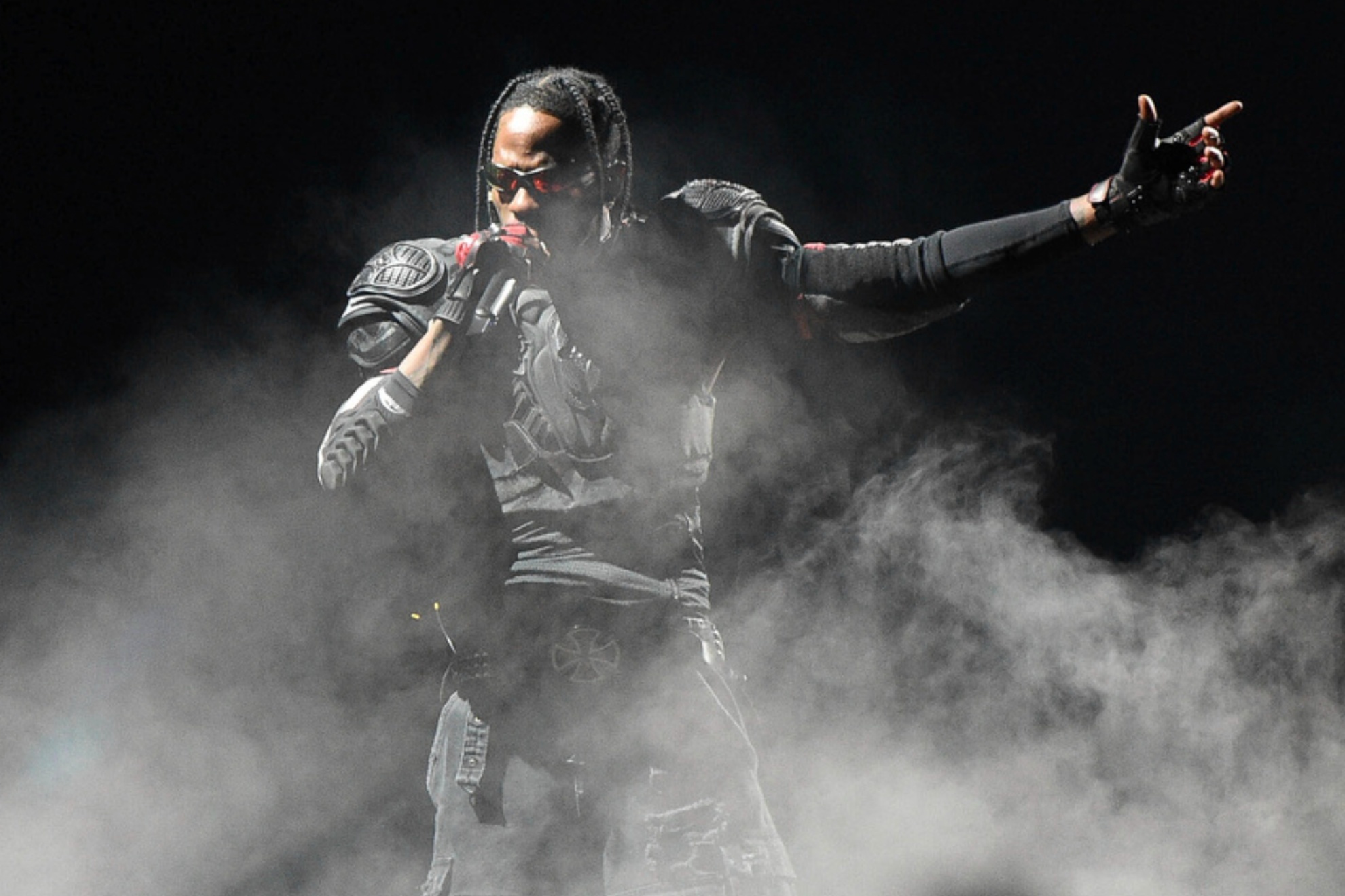 Travis Scott performs on stage at his Circus Maximus in Inglewood, California