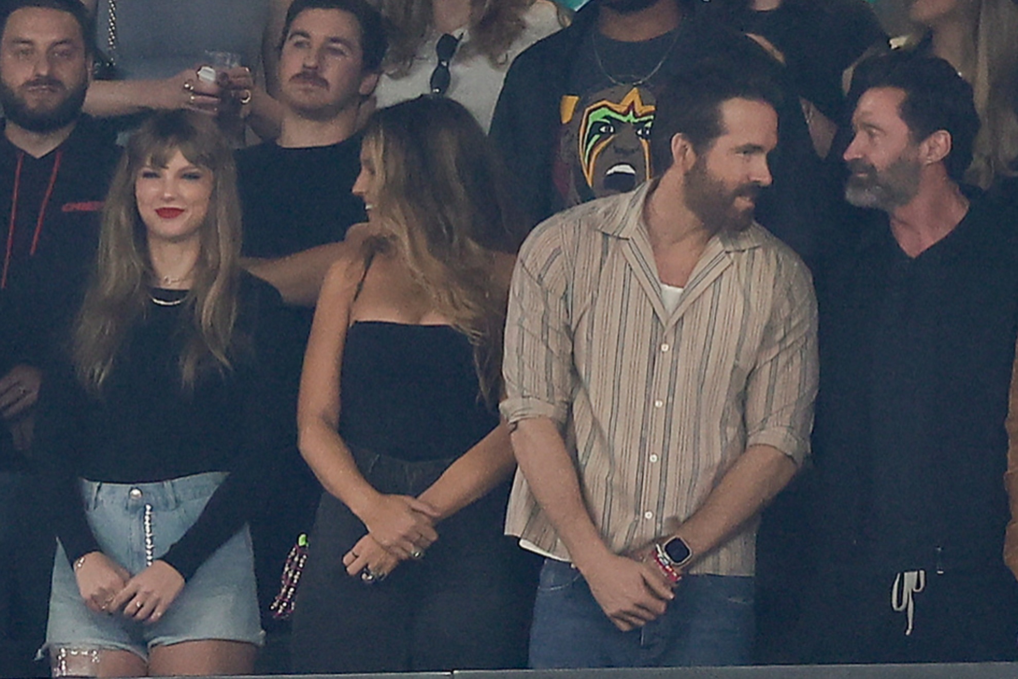 Taylor Swift, Blake Lively and Ryan Reynolds at the Chiefs vs Jets NFL game on Sunday, Oct. 1, 2023