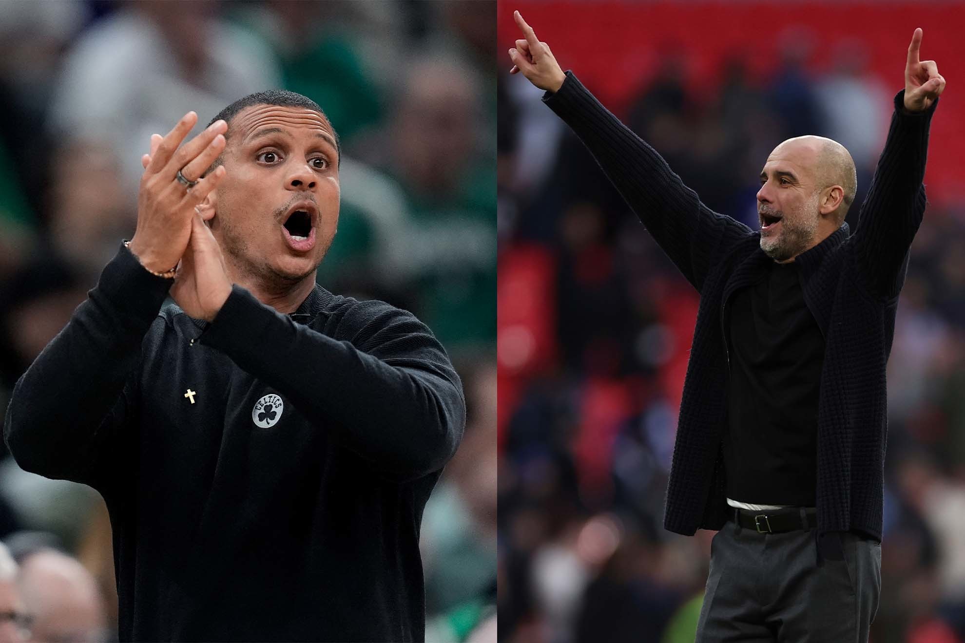 Pep Guardiola showcases his incredible basketball skills, and fans believe he learned them from Joe Mazzulla