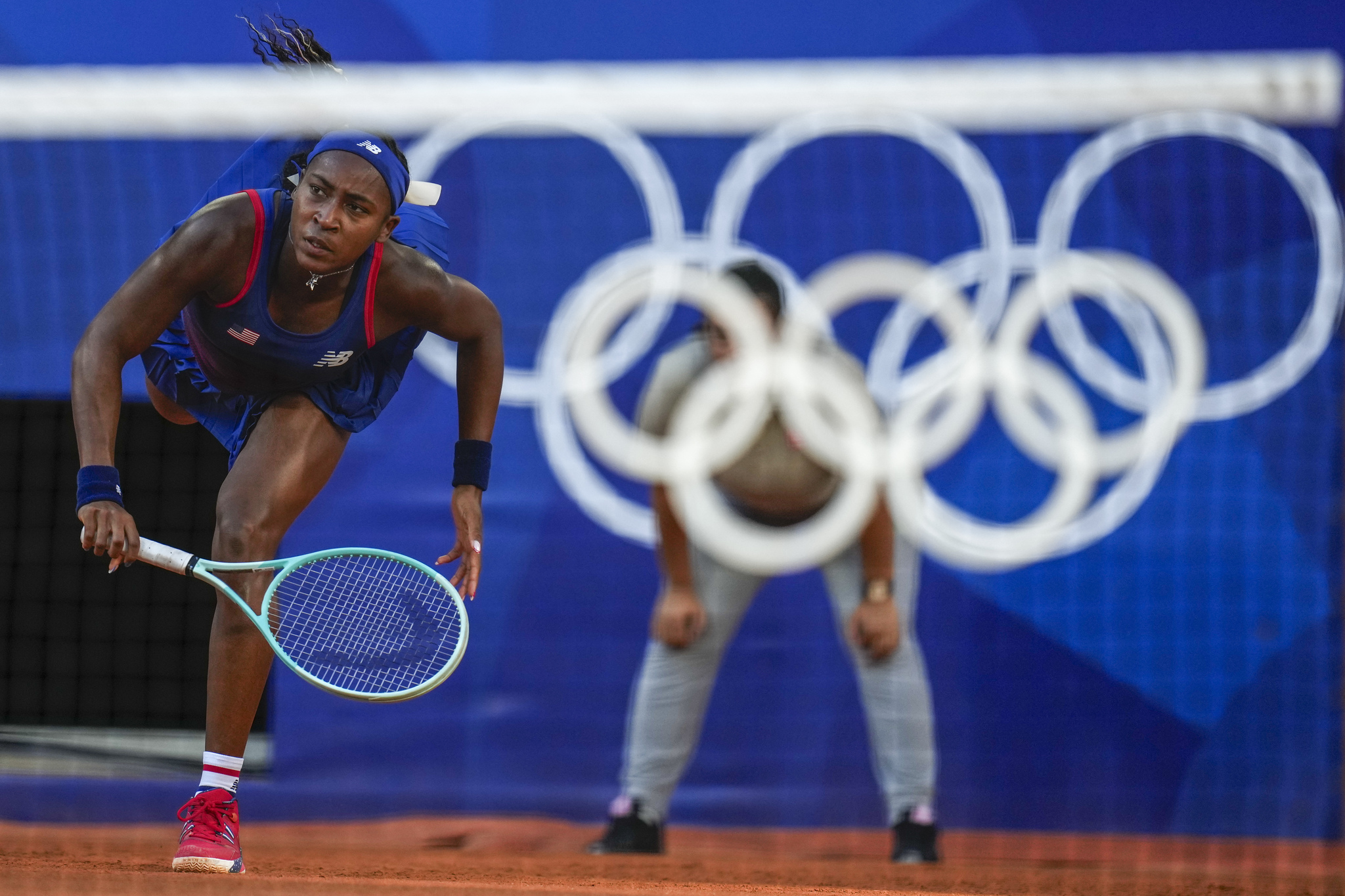 Coco lt;HIT gt;Gauff lt;/HIT gt; of United States returns the ball against Ajla Tomljanovic of Australia during the womens singles tennis competition, at the 2024 Summer lt;HIT gt;Olympics lt;/HIT gt;, Sunday, July 28, 2024, in Paris, France. (AP Photo/Manu Fernandez)