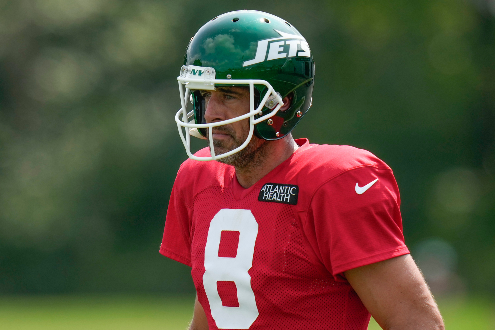 Aaron Rodgers during a New York Jets practice.