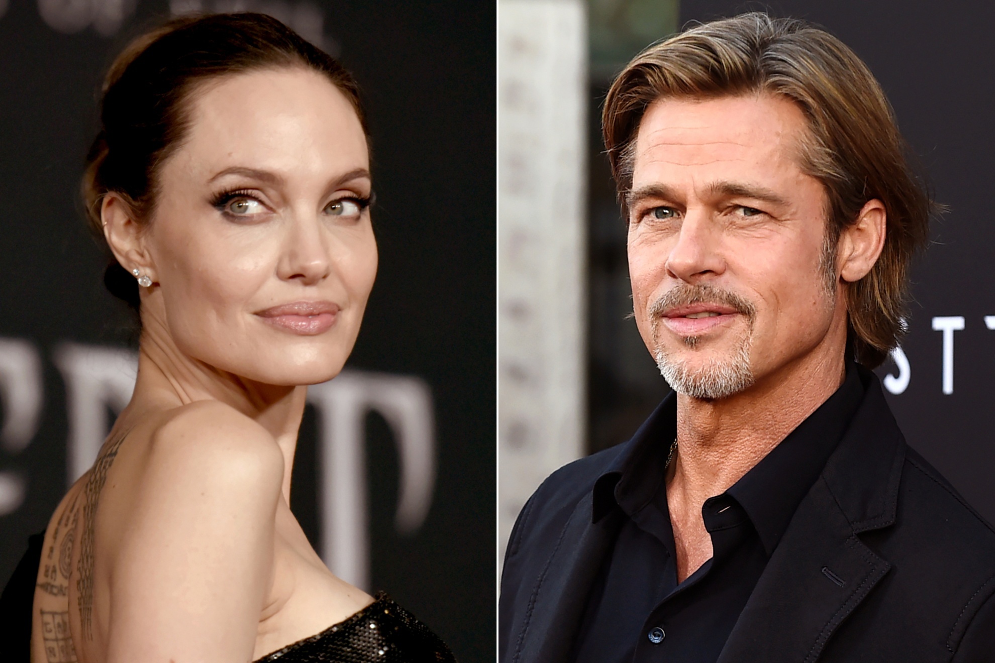 This combination photo shows Angelina Jolie at a premiere in Los Angeles on Sept. 30, 2019, left, and Brad Pitt at a special screening on Sept. 18, 2019. A new court filing from Angelina Jolie alleges that on a 2016 flight, Brad Pitt grabbed her by the head and shook her then choked one of their children and struck another when they tried to defend her. The descriptions of abuse on the private flight came in a countersuit Jolie filed Thursday in the couples dispute over a winery they co-owned. (AP Photo/File)