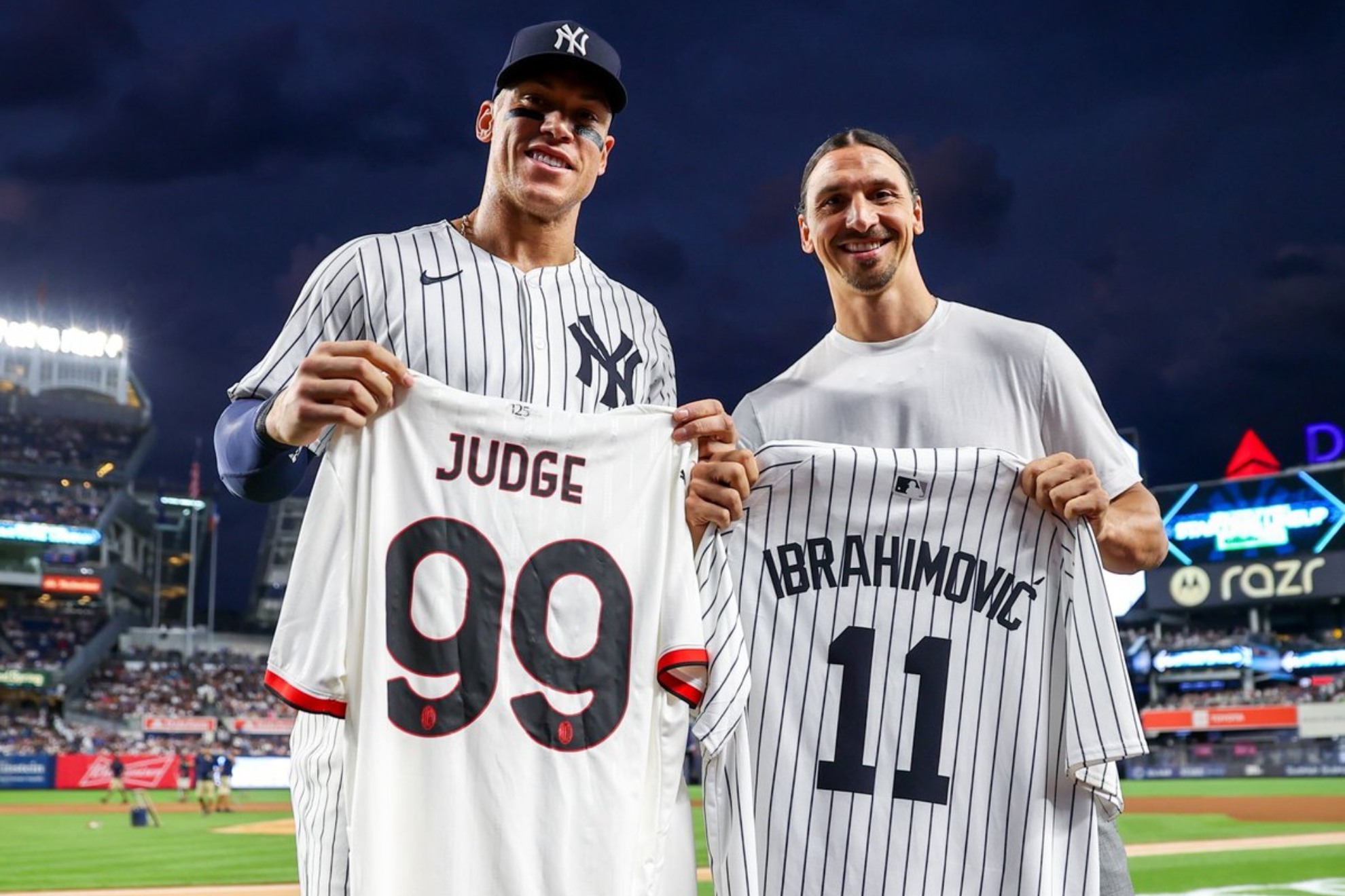 Aaron Judge and Zlatan Ibrahimovic at Yankee Stadium