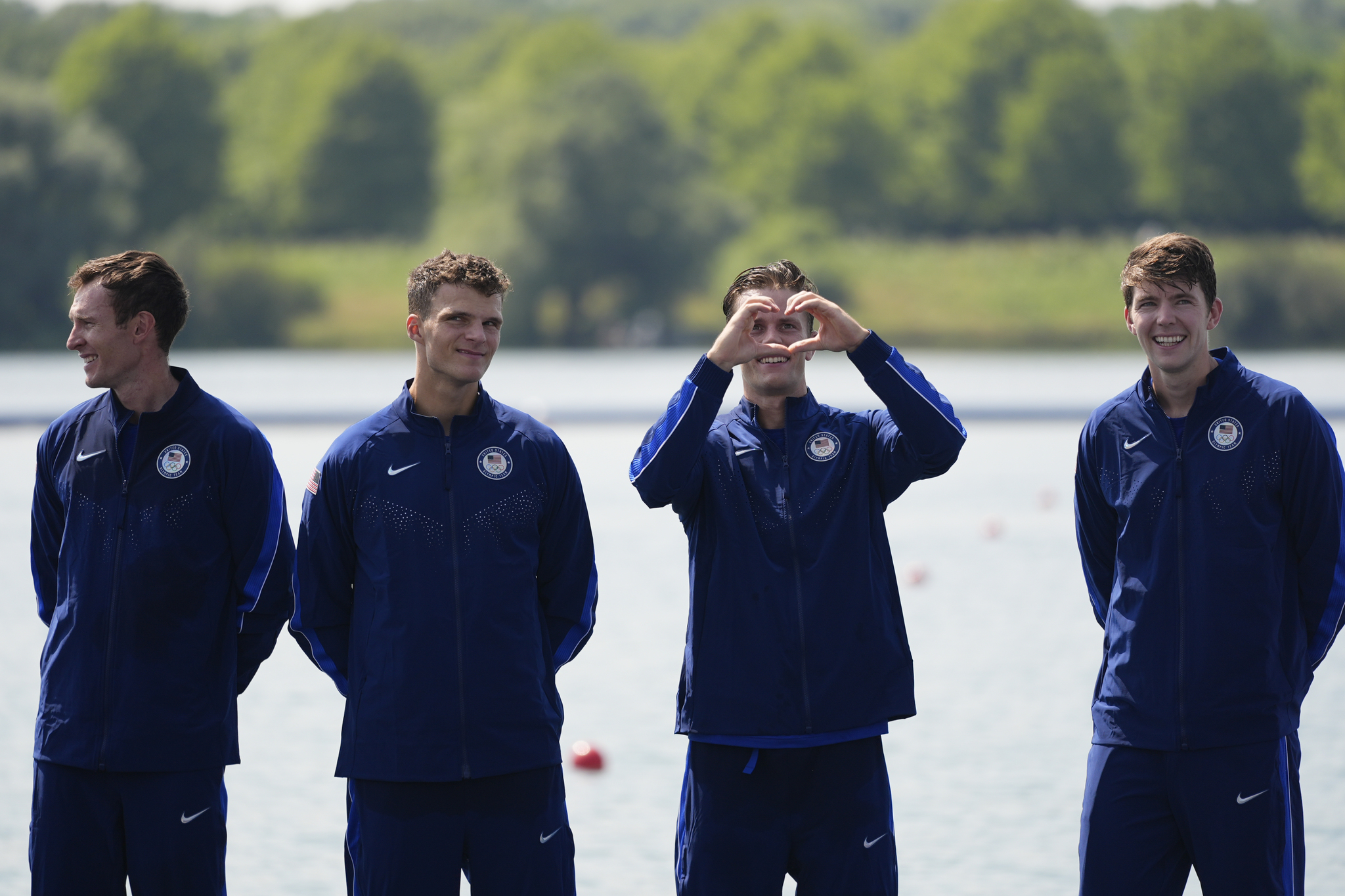 United States Liam Corrigan, from left, Michael Grady, Justin Best and Nick Mead celebrate gold