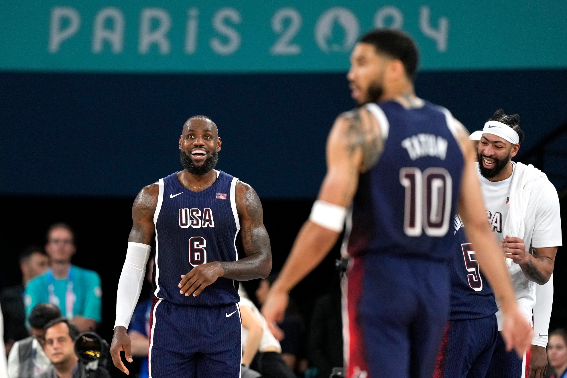 LeBron James and Jayson Tatum at an Olympic Basketball game