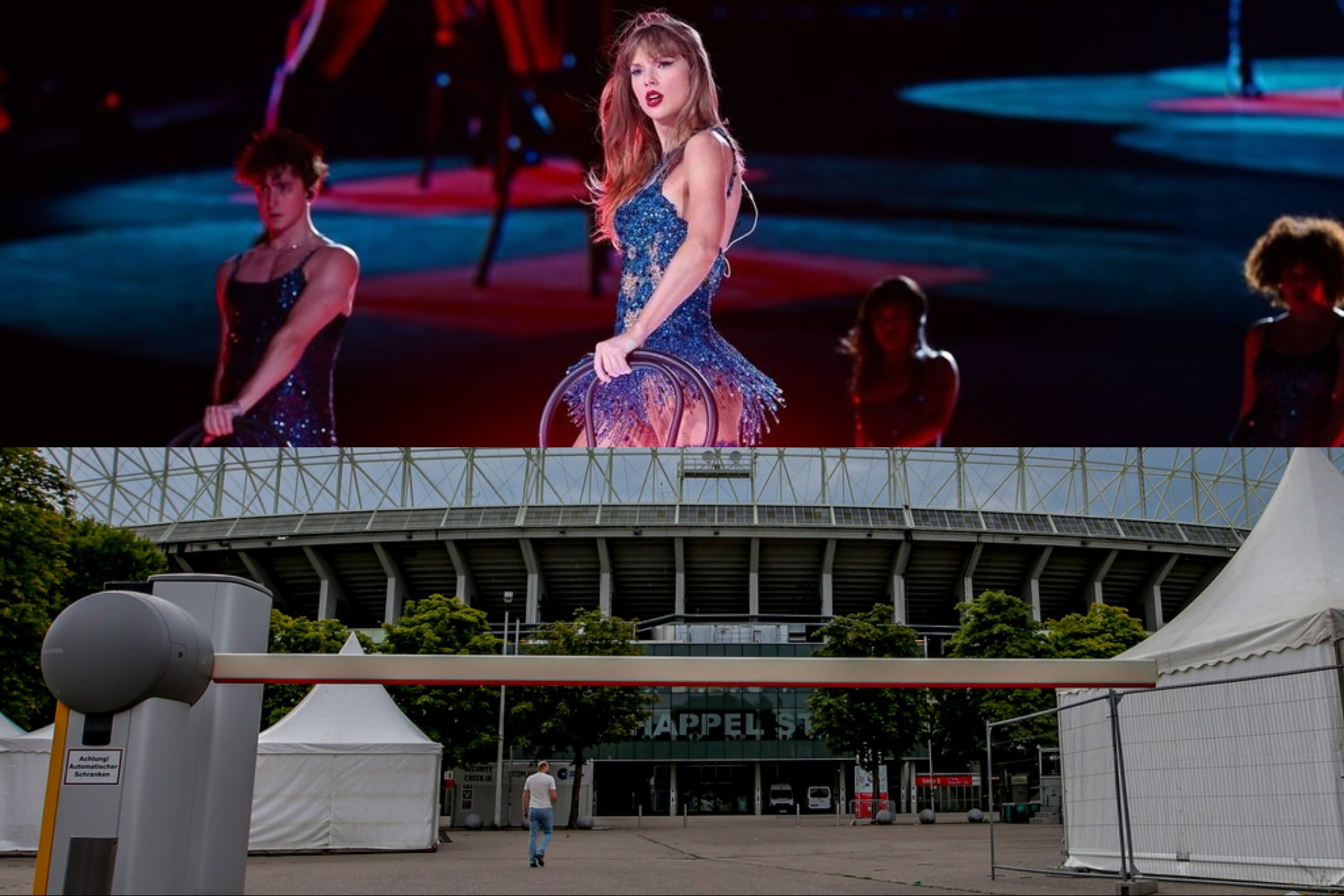 Pop superstar Taylor Swift and the Ernst Happel stadium in Vienna, where she was to perform in front of thousands of Swifties.