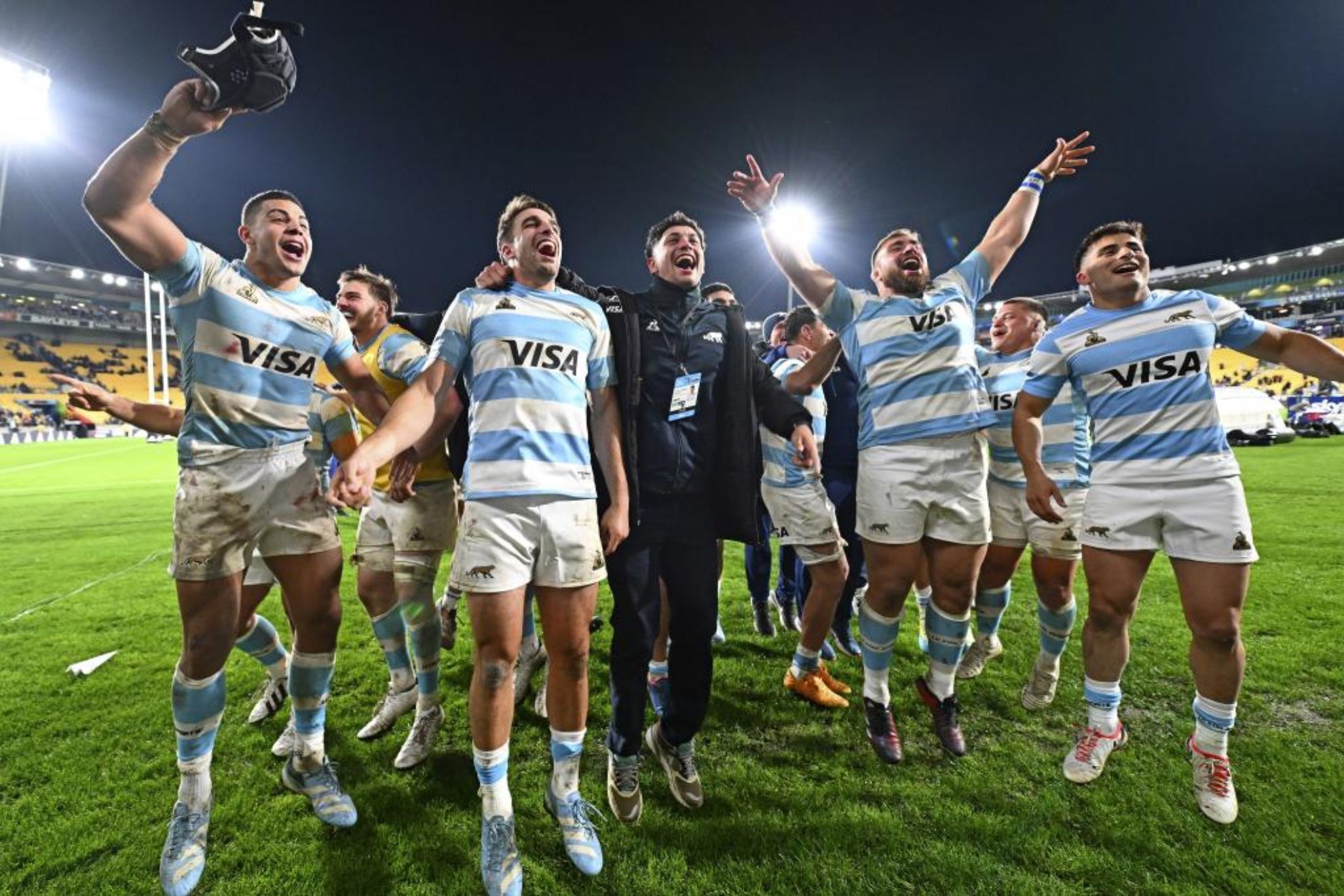 Argentina celebra su triunfo sobre Nueva Zelanda en el Rugby Championship