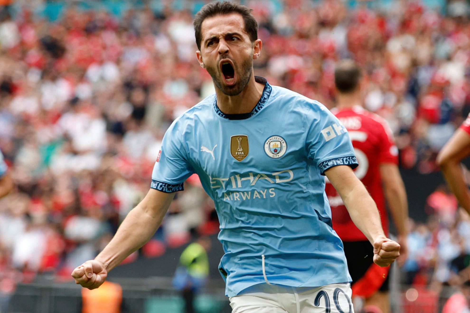 Bernardo Silva celebrates scoring his sides first goal /