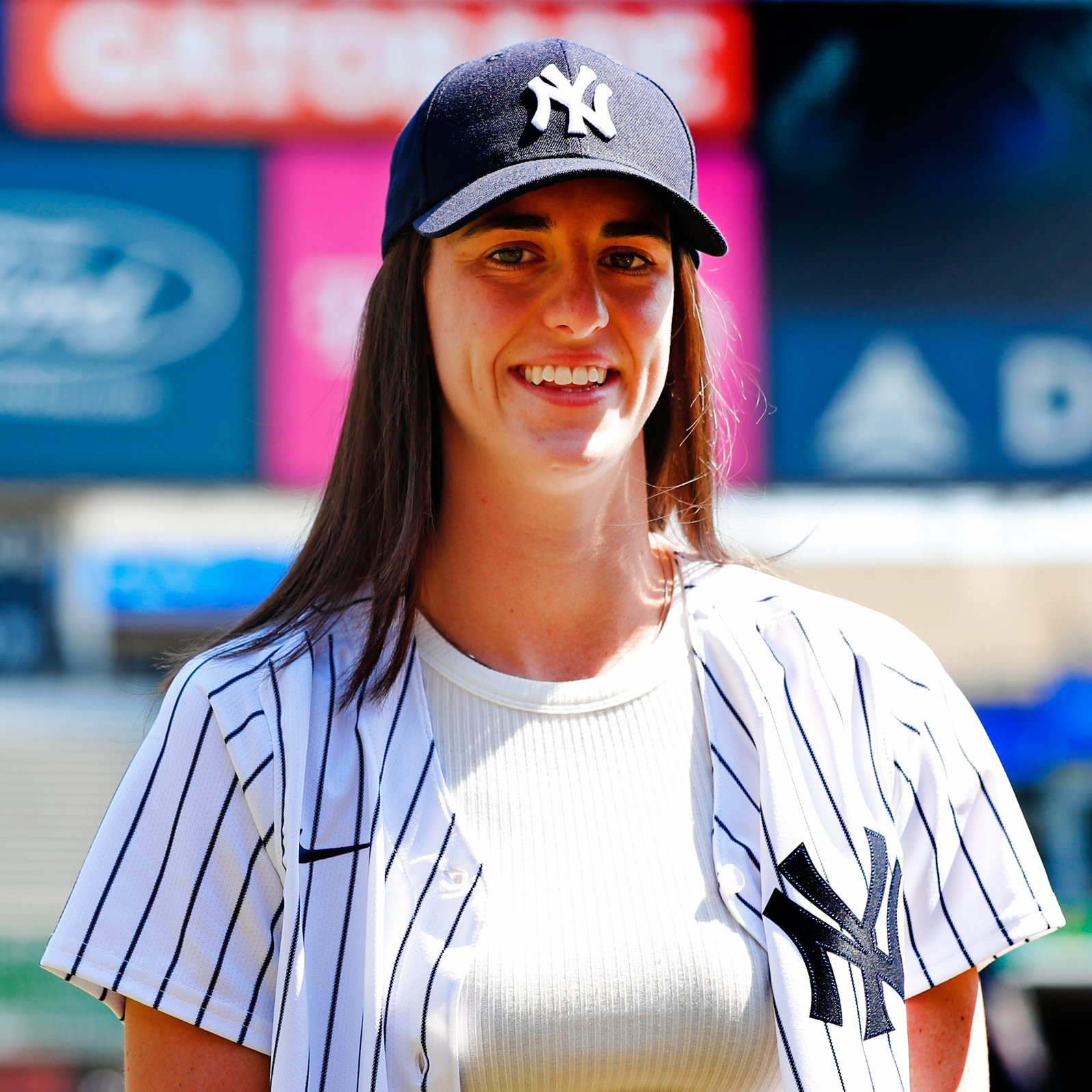 Caitlin Clark is at Yankee Stadium today for the Texas Rangers vs New York Yankees game