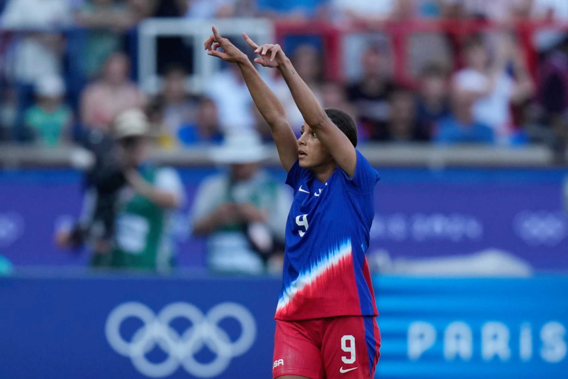 Mallory Swanson of the United States celebrates after scoring /