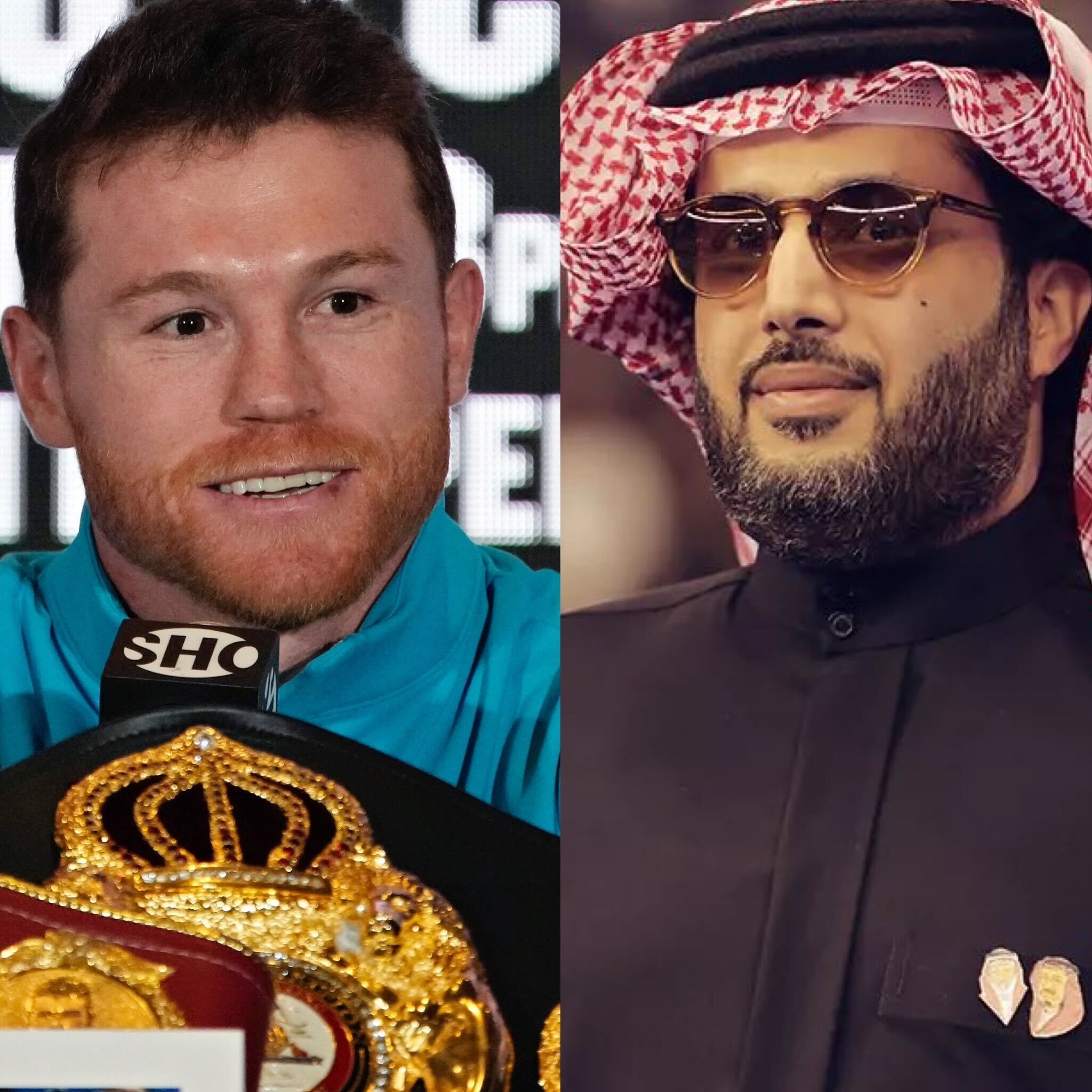 Canelo Alvarez (left), started a beef on X with Turki Al-Sheikh (right)