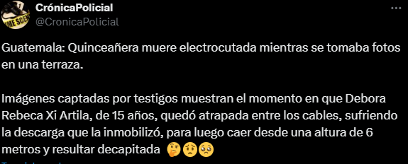 Quinceañera muere decapitada y electrocutada durante sesión de fotos, Guatemala 