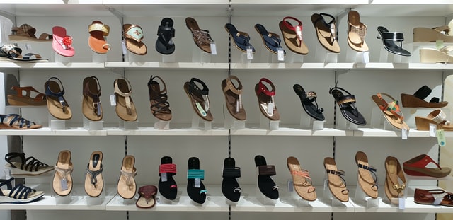 photo: store display of rows of dressy sandles