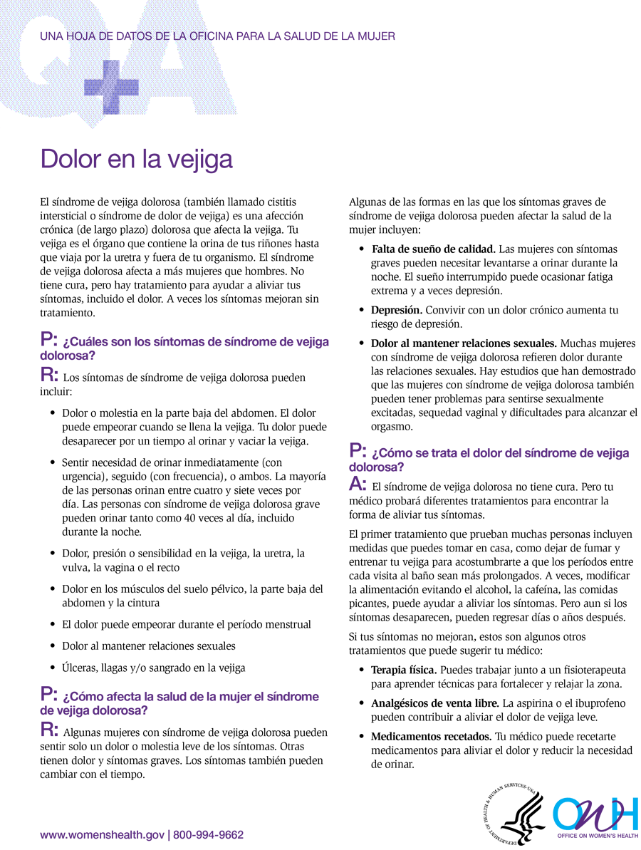 Hoja de datos sobre vejiga dolorosa