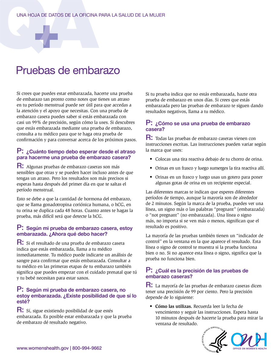 Hoja de datos sobre pruebas de embarazo