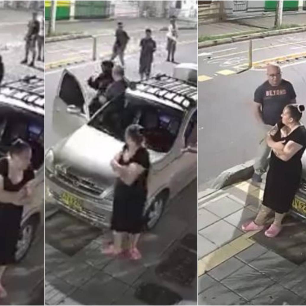 Momento en el que el joven se acercó a la pareja y les robó mientras vendían en la calle. FOTO: CAPTURA VIDEO REDES SOCIALES