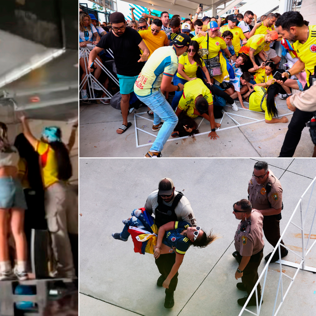 Momentos de caos y angustia se vivieron afuera del estadio. Gente tratando de colarse hasta por el ducto del aire acondicionado. FOTOS Cortesía y Getty