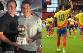 James Rodríguez y Néstor Lorenzo con el premio del mejor jugador de la Copa América. FOTO: REDES SOCIALES JAMES RODRÍGUEZ