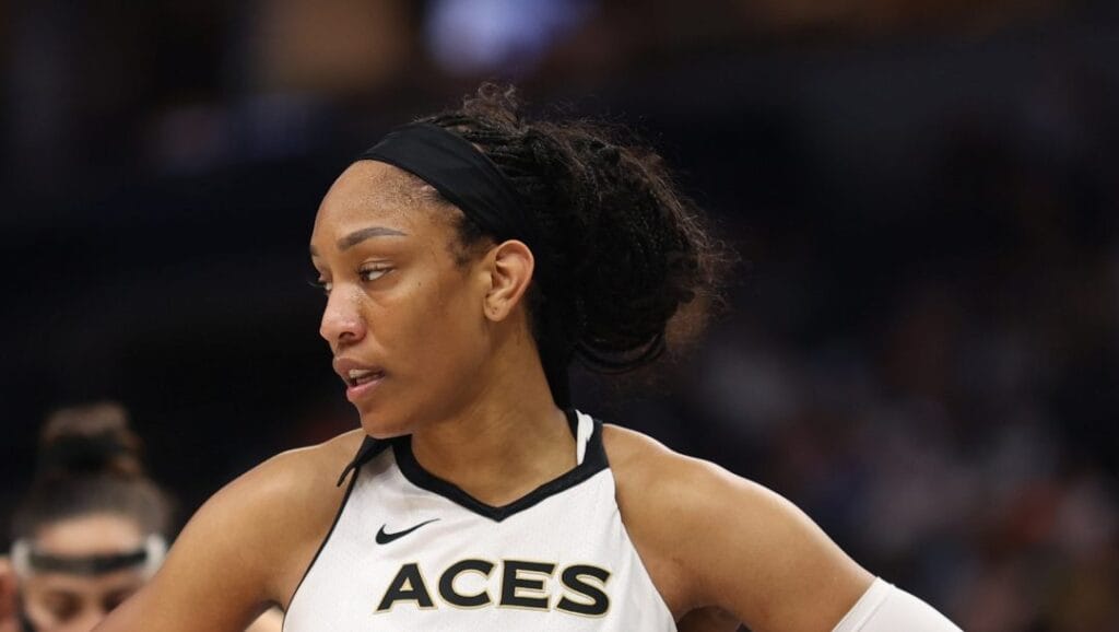 MN Lynx vs Las Vegas Aces, A'ja Wilson (C#22) on July 9th, 2023 at Target Center in Minneapolis, Minnesota