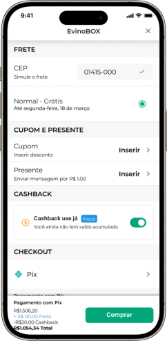 Smartphone exemplificando o uso do cashback.