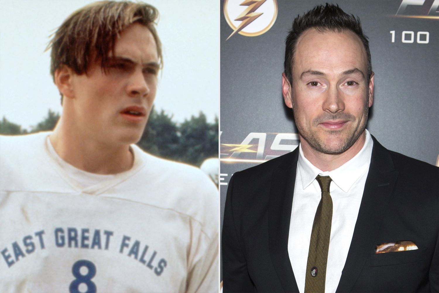 AMERICAN PIE, Chris Klein, Seann William Scott, 1999, (c)Universal/courtesy Everett Collection; VANCOUVER, BC - NOVEMBER 17: "The Flash" actor Chris Klein attends the red carpet at "The Flash" 100TH Episode Celebration at the Commodore Ballroom on November 17, 2018 in Vancouver, Canada. (Photo by Phillip Chin/Getty Images for Warner Bros. Entertainment Inc.)