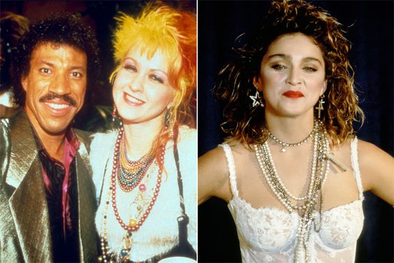 LIONEL RICHIE AND CYNDI LAUPER THE RECORDING OF CHARITY POP RECORD 'WE ARE THE WORLD' - 1985, Madonna concert during a performance at MTV Video Awards on September 16, 1984.