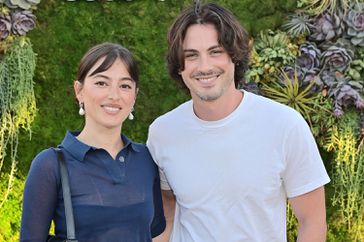 Ann Corrigan and Logan Lerman attend as Audi brings world-renowned restaurant Noma to Los Angeles on July 19, 2022 in Los Angeles, California.