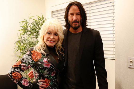 Keanu Reeves visits The Talk," Monday, January 7, 2019 on the CBS Television Network. From left, GRAMMY-winning artist Dolly Parton, and actor Keanu Reeves.