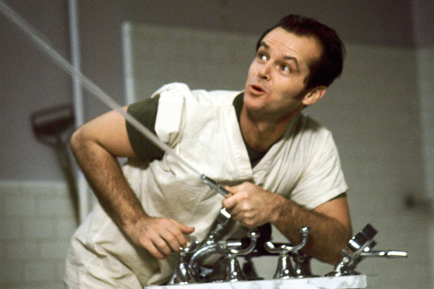 American actor Jack Nicholson as Randle McMurphy in 'One Flew Over The Cuckoo's Nest', directed by Milos Forman, 1975. (Photo by Silver Screen Collection/Getty Images)