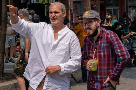Joaquin Phoenix and Director Ari Aster on the set of 'Beau Is Afraid'