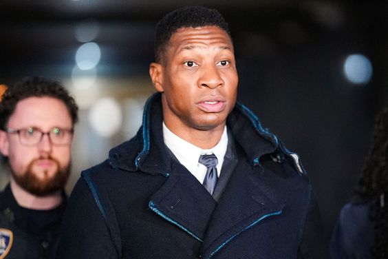 NEW YORK, NEW YORK - DECEMBER 15: Actor Jonathan Majors leaves the courthouse following closing arguments in Majors' domestic violence trial at Manhattan Criminal Court on December 15, 2023 in New York City. Majors had plead not guilty but faces up to a year in jail if convicted on misdemeanor charges of assault and harassment of an ex-girlfriend