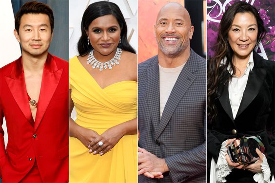 Simu Liu, Mindy Kaling, Dwayne Johnson, Michelle Yeoh