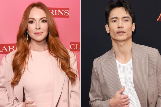 Split frame of Manny Jacinto and Lindsay Lohan 