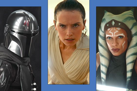 Rosario Dawson as Ahsoka, Pedro Pascal as the Mandalorian, and Daisy Ridley as Rey