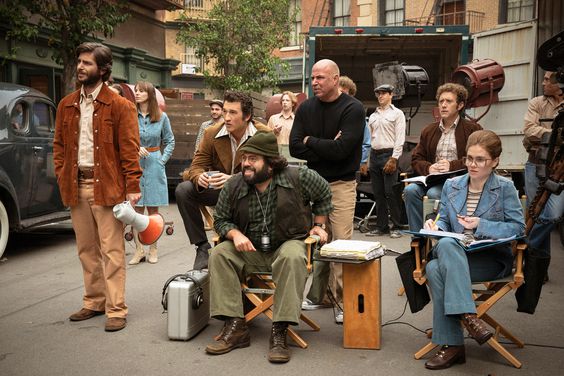 Miles Teller as Al Ruddy and Dan Fogler as Francis Ford Coppola of the Paramount+ original series THE OFFER.