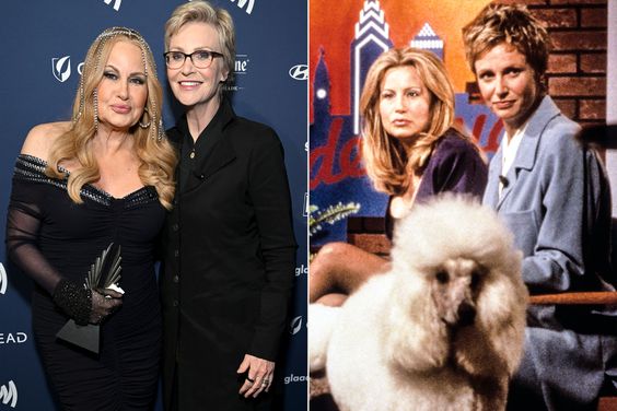 Jennifer Coolidge and Jane Lynch attend the GLAAD Media Awards at The Beverly Hilton on March 30, 2023 in Beverly Hills, California.; BEST IN SHOW, from left: Jennifer Coolidge, Jane Lynch, 2000