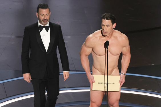 Jimmy Kimmel and John Cena speak onstage during the 96th Annual Academy Awards at Dolby Theatre on March 10, 2024 in Hollywood, California