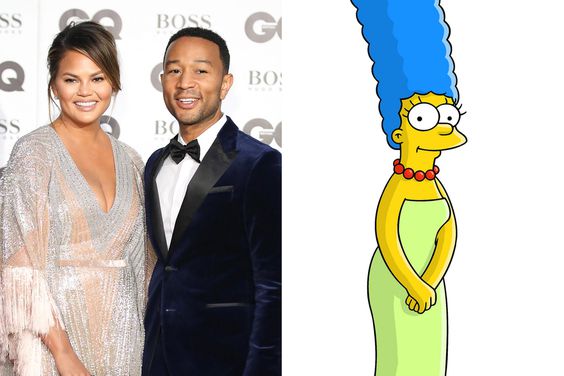 LONDON, ENGLAND - SEPTEMBER 05: Chrissy Teigen and John Legend attend the GQ Men of the Year awards at Tate Modern on September 5, 2018 in London, England. (Photo by Mike Marsland/Mike Marsland/WireImage) THE SIMPSONS: Marge Simpson on THE SIMPSONS on FOX. photo credit: THE SIMPSONS (TM) & 2006 TTCFFC ALL RIGHTS RESERVED.