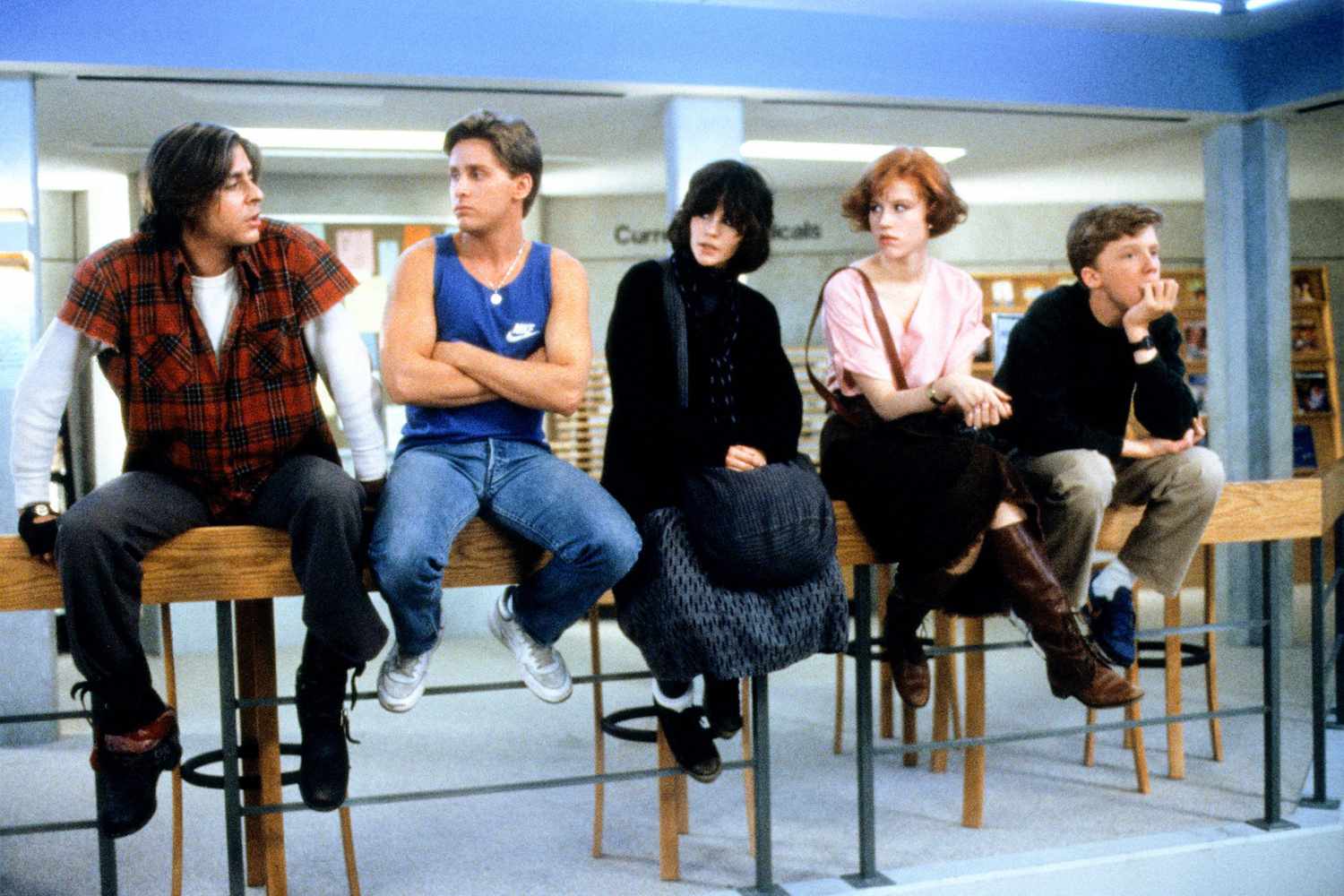 Judd Nelson, Emilio Estevez, Ally Sheedy, Molly Ringwald, and Anthony Michael Hall in 'The Breakfast Club'