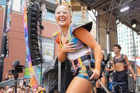  JoJo Siwa performs with her dancers during the Chicago Pride Fest on June 22, 2024 in Chicago, Illinois.