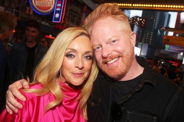 Jane Krakowski and Jesse Tyler Ferguson pose at the opening night of the Roundabout Theatre production of the musical "1776" on Broadway at The American Airlines Theatre on October 6, 2022 in New York City