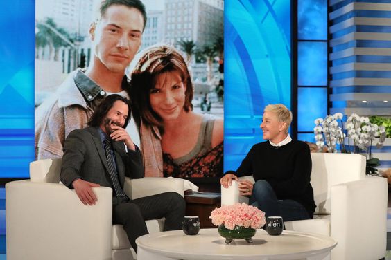 Keanu Reeves during a taping of "The Ellen DeGeneres Show" at the Warner Bros. lot in Burbank, Calif. (Photo by Michael Rozman/Warner Bros.)