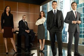 Gina Torres, Rick Hoffmann, Meghan Markle, Gabriel Macht, and Patrick J. Adams on 'Suits'