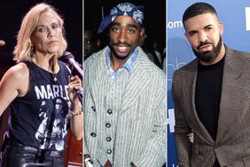 Split screen of Sheryl Crow, Tupac and Drake 