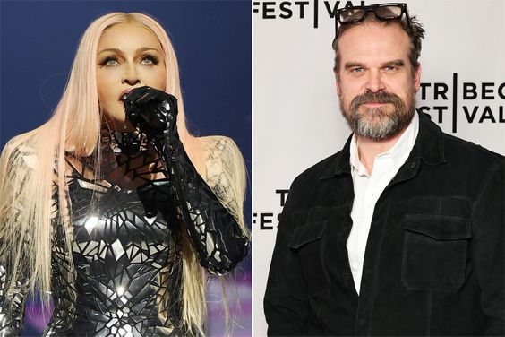 Madonna performs during opening night of The Celebration Tour at The O2 Arena on October 14, 2023 in London, England., David Harbour attends "Downtown Owl" Premiere during the 2023 Tribeca Festival at SVA Theatre on June 08, 2023 in New York City.